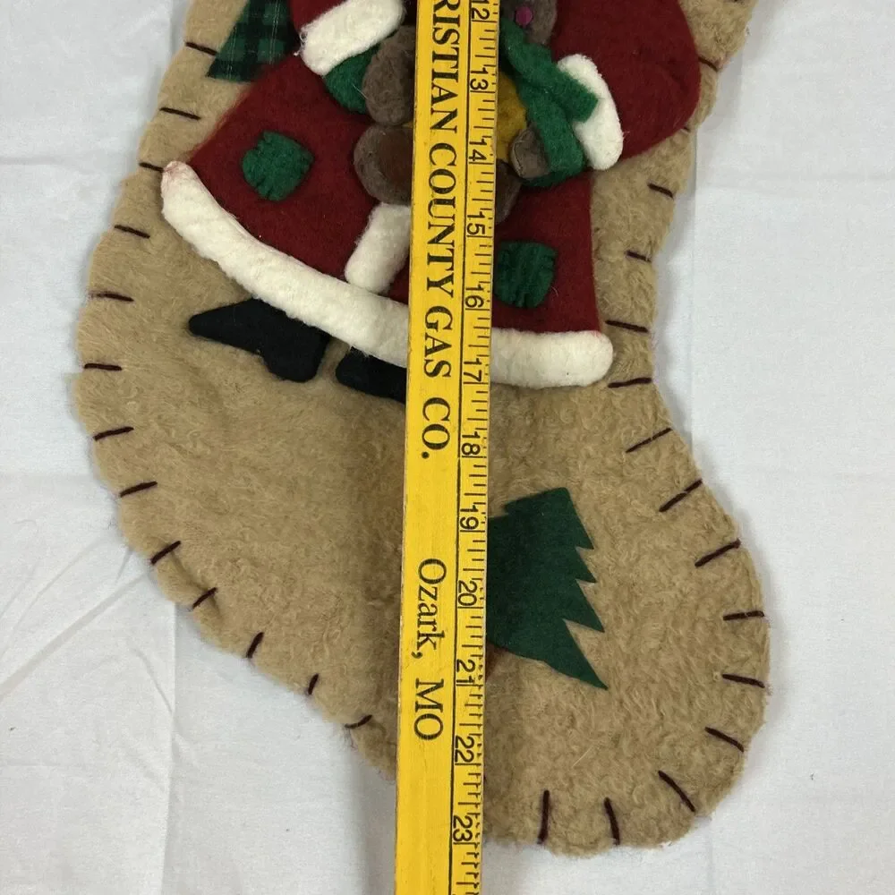 Christmas 23” Stocking Santa Holding A Bear 3D Handmade Holidays Mantel Bee Hive